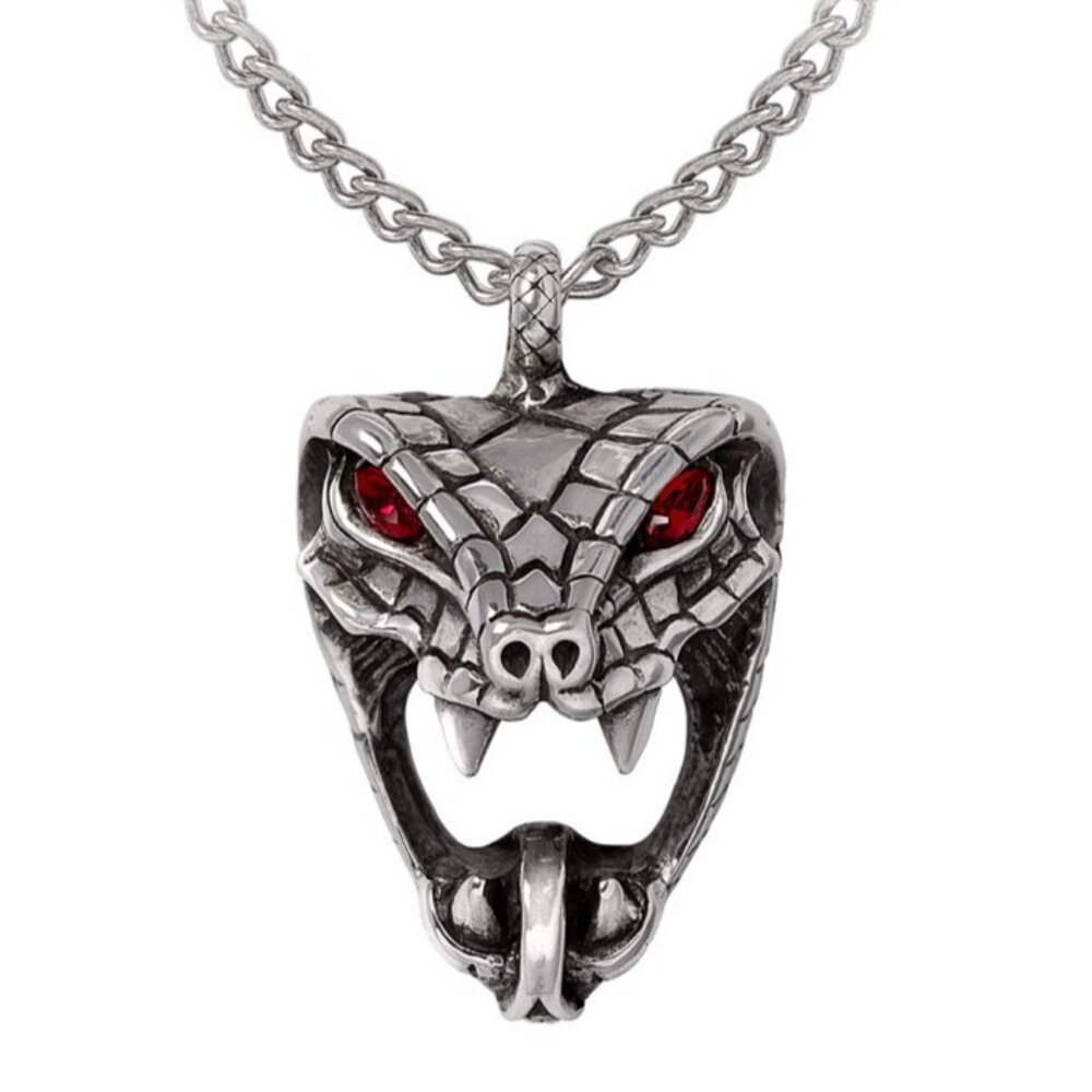 Alchemy Gothic Snake Bite Naeddre Necklace Fierce Viper Red Eyes Pendant